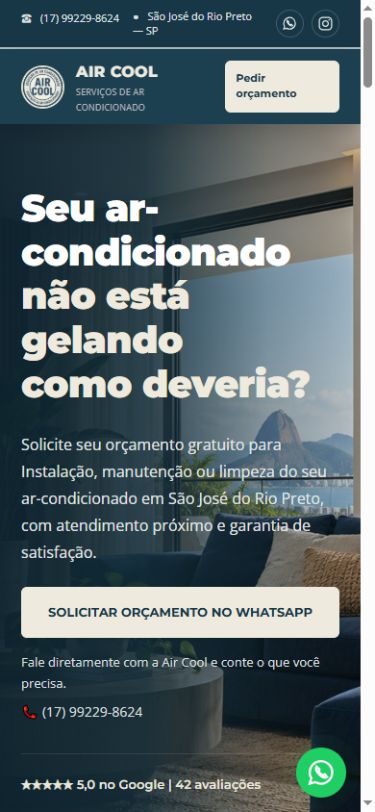 Captura real do site Air Cool em celular